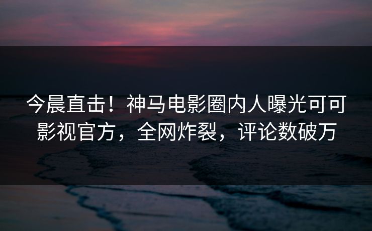 今晨直击！神马电影圈内人曝光可可影视官方，全网炸裂，评论数破万